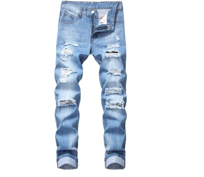 Men`s Fashion Slim Fit Personality straightl Casual Ripped Jeans Denim Pants Jeans Men Skinny Men vaqueros hombre