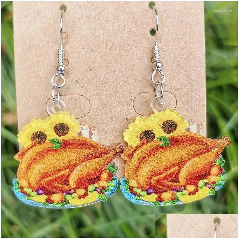 Dangle Earrings Thanksgiving Day Acrylic Toasting Turkeys For Women Autumn Pumpkin Cock Hen Drop Earring Party