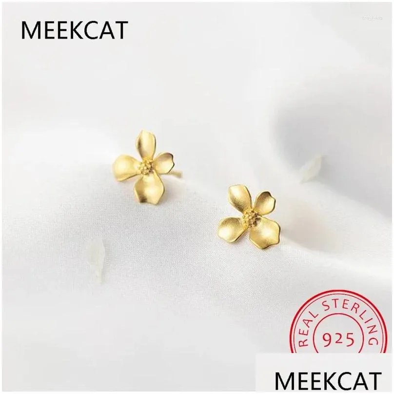 Stud Earrings 925 Sterling Silver Sweet Simple Gold Clover Small For Women Teen Daily Life Party Flowers Jewelry Gift BKEJ586