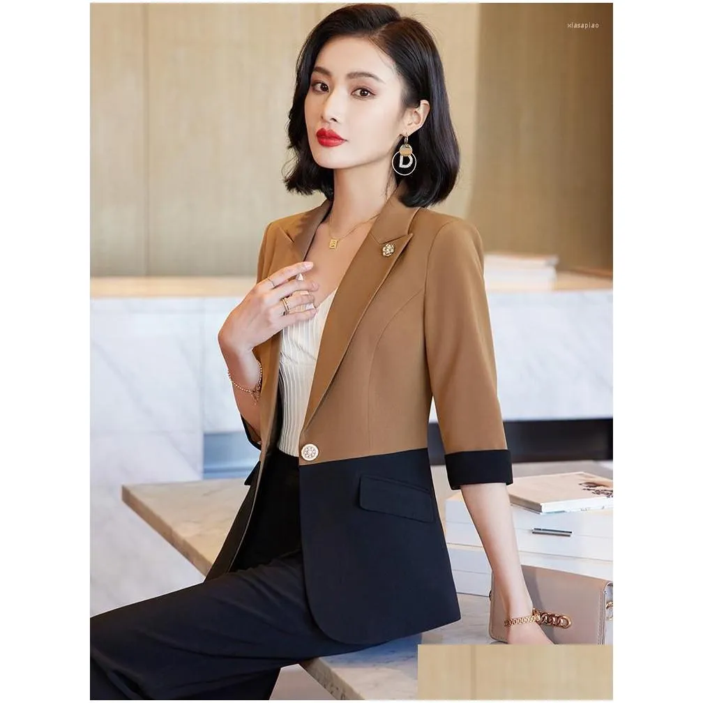 Women`S Two Piece Pants Womens High Quality Fabric Women Pantsuits With And Jackets Coat Professional Business Work Wear Blazers Trou Dhx4Y