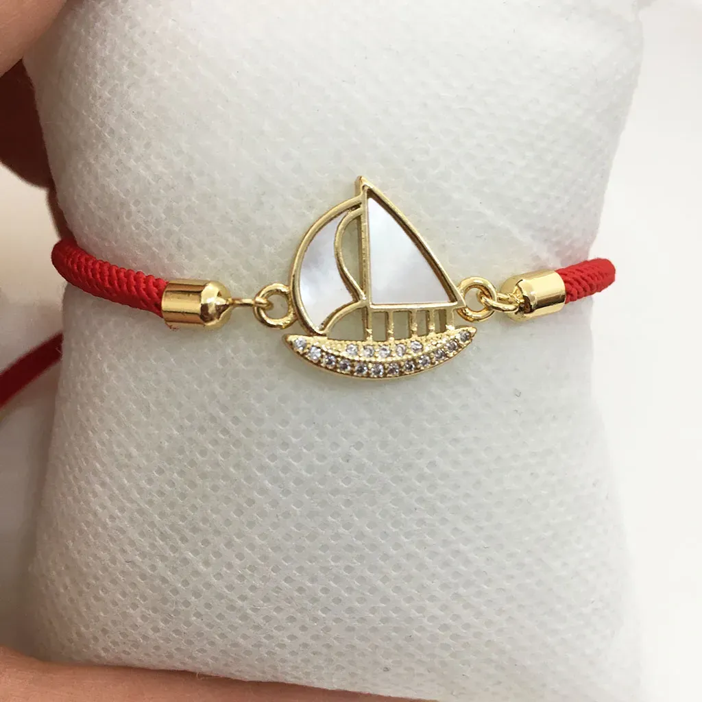 1PCS Hand Woven Adjustable Rope Charm Sailboat Bracelet For Women Success Lucky Rope Knot Red Black Jewelry Gift Friend Gift