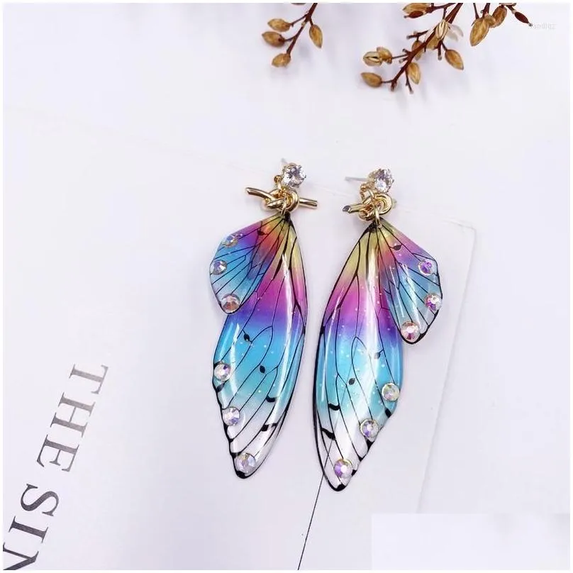 Dangle Earrings Minar Delicate Gradient Color Butterfly Simulation Wing For Women Creative Rhinestone Party Jewelry Accessories