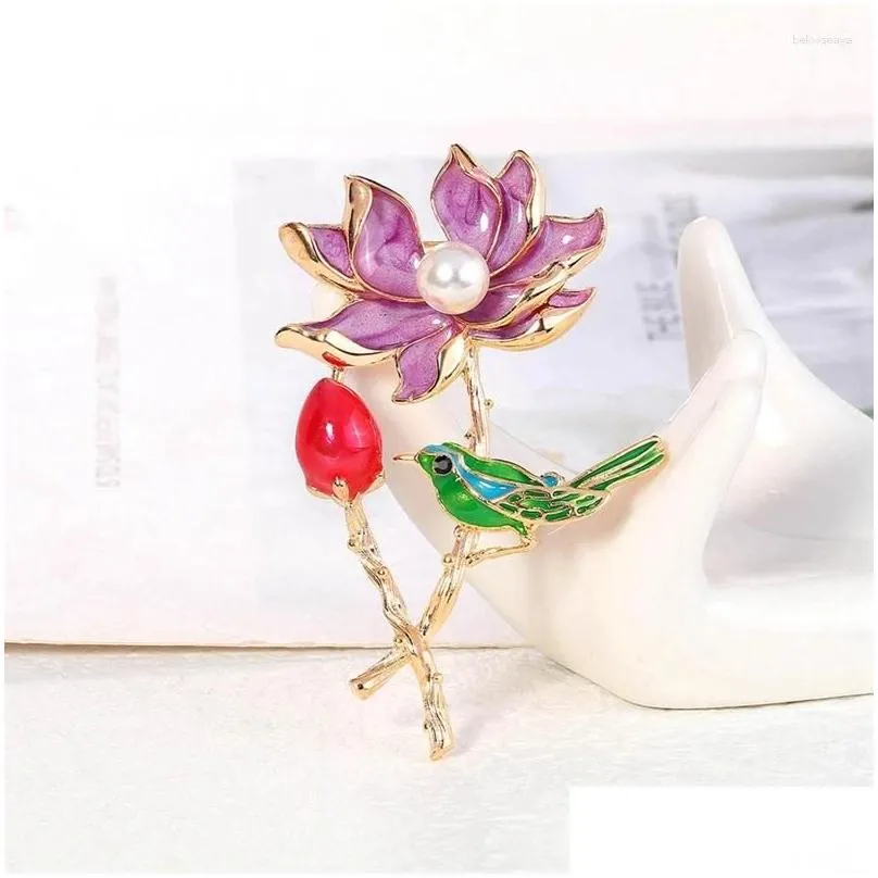 Brooches Pearl Lotus Flower Pins For Women Unisex 3-color Enamel Party Office Brooch Gifts