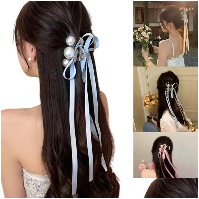 Hair Clips Ribbon Bow Slides Ballet Hairclip Pearls Bowknot Accessory Colorful Hairpin Stylish Headband For Women