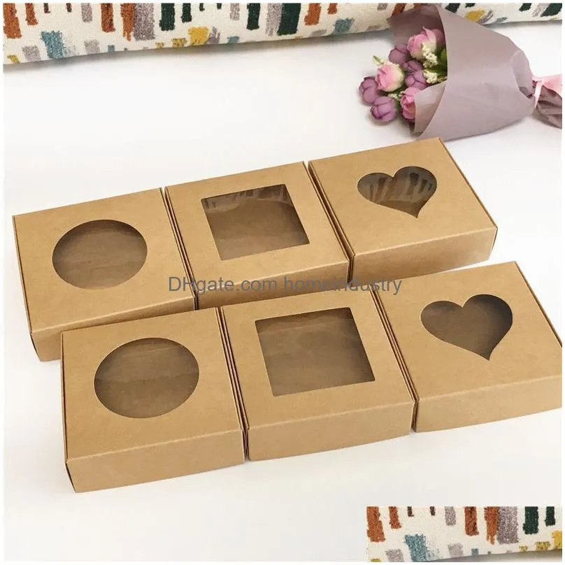 Gift Wrap 50Pcs Paper Wedding Favor Box Kraft Candy Pvc Windows Boxes Birthday Party Supply Accessories Packaging Drop Delivery Home G Dhlwe