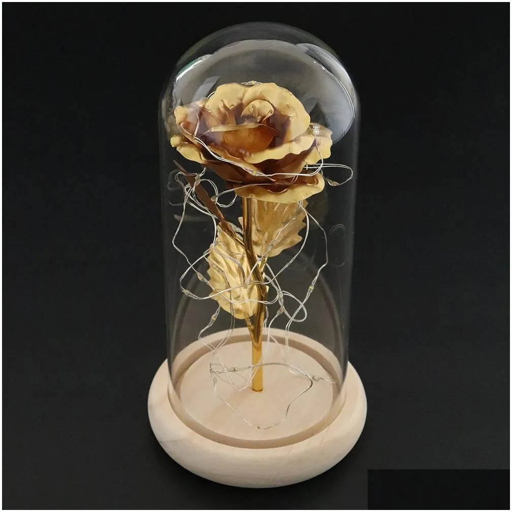 24k gold foil rose glass cover with led light creative valentines day gift decoration 230809