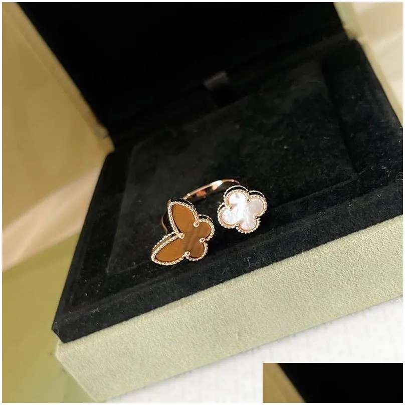 four leaf clover ring natural shell gemstone 925 silver for woman designer t0p quality highest counter quality fashion luxury exquisite gift with box