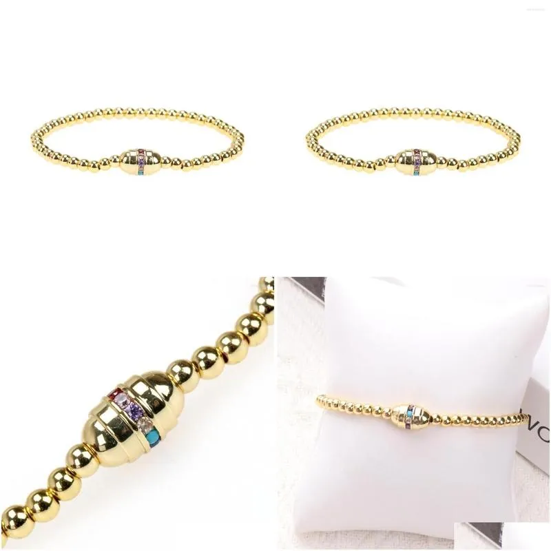 Charm Bracelets Fashion Gold Plated Beads Elastic Chain Oval Colorful Zircon Geometric Pendant Bracelet For Women Bangle Couple