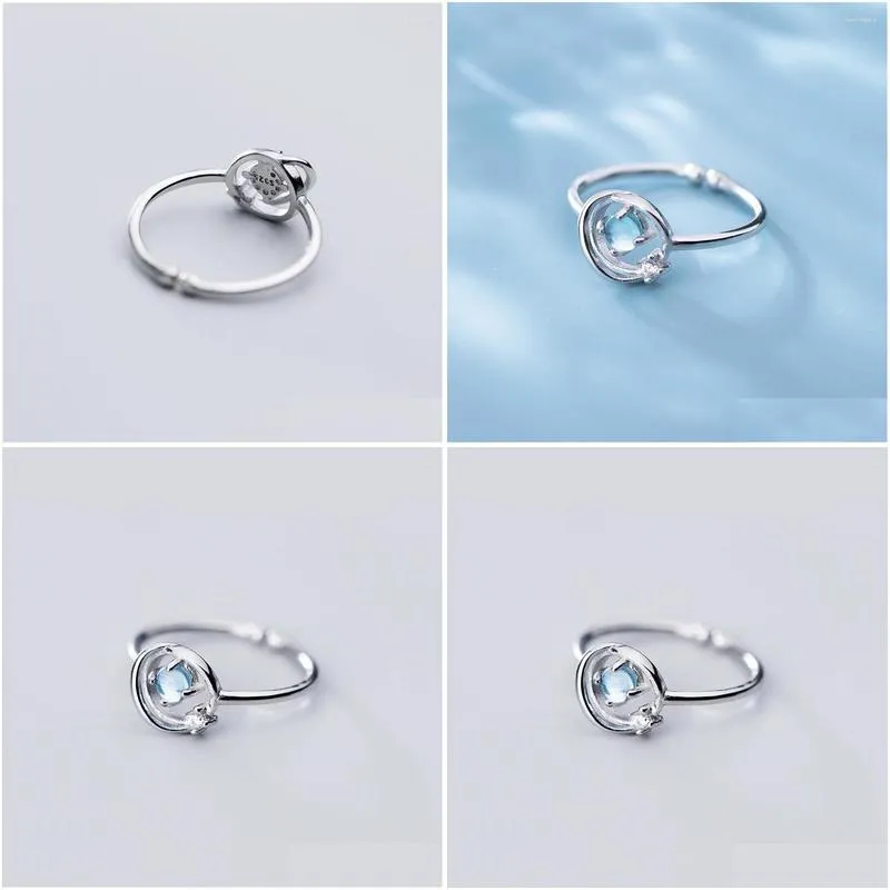 Cluster Rings MloveAcc Light Blue Crystal Stone Ring Genuine 925 Sterling Silver Jewelry Women Girls Gift