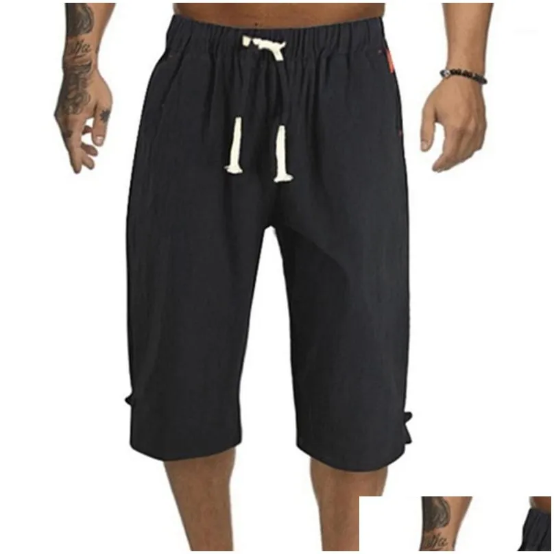 Men`S Pants Male Bermuda Board Quick Drying Beach Black Mens Long Shorts Summer Breeches 2022 Thin 3/4 Length Trousers Drop Delivery Dh5Xw