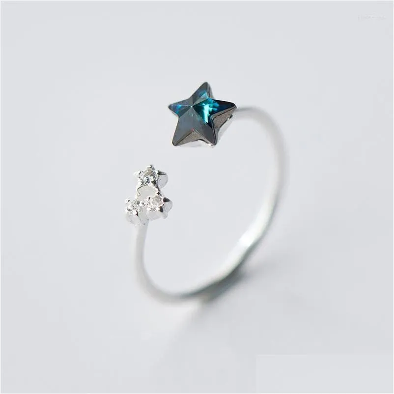 Cluster Rings MloveAcc 925 Sterling Silver Blue Star Clear CZ Adjustable For Women Luxury S925 Jewelry Gift