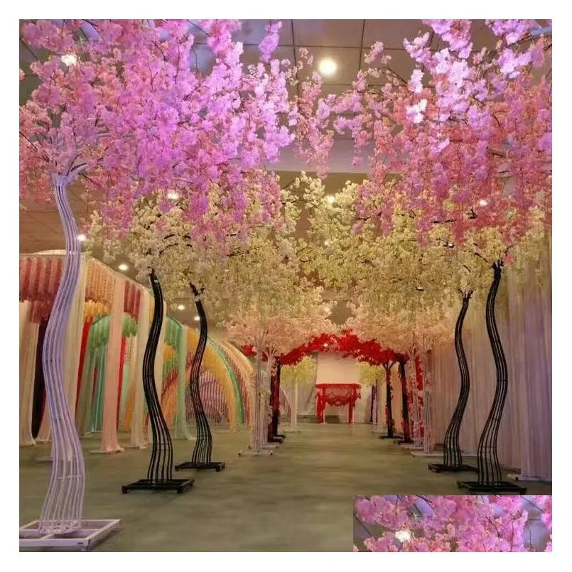 2.6m height white artificial cherry blossom tree road lead simulation cherry flower with iron arch frame for wedding party props