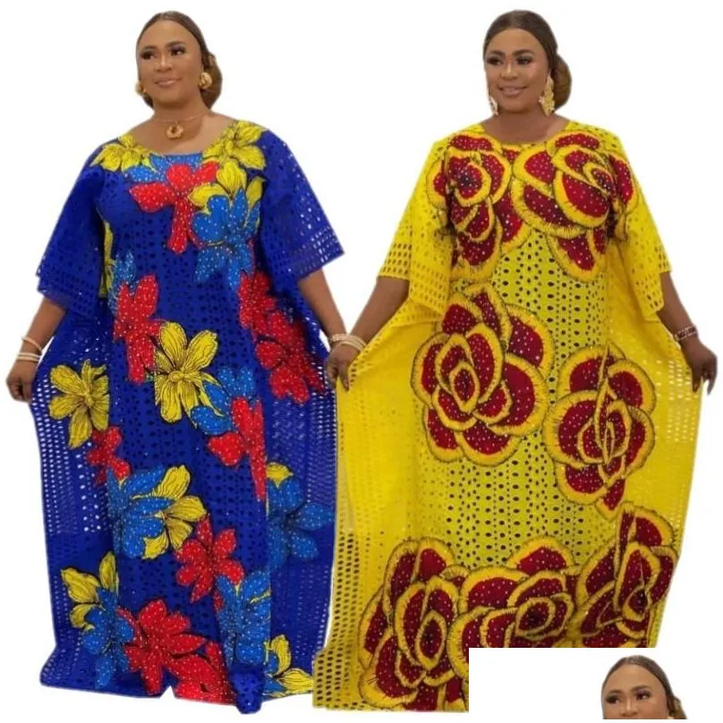 Ethnic Clothing Large Size Style Evening Dresses Women Dashiki African Robe Morocco Hollowed Gown Luxury Dubai Kaftan Abaya Muslim Dr Dh6Vv