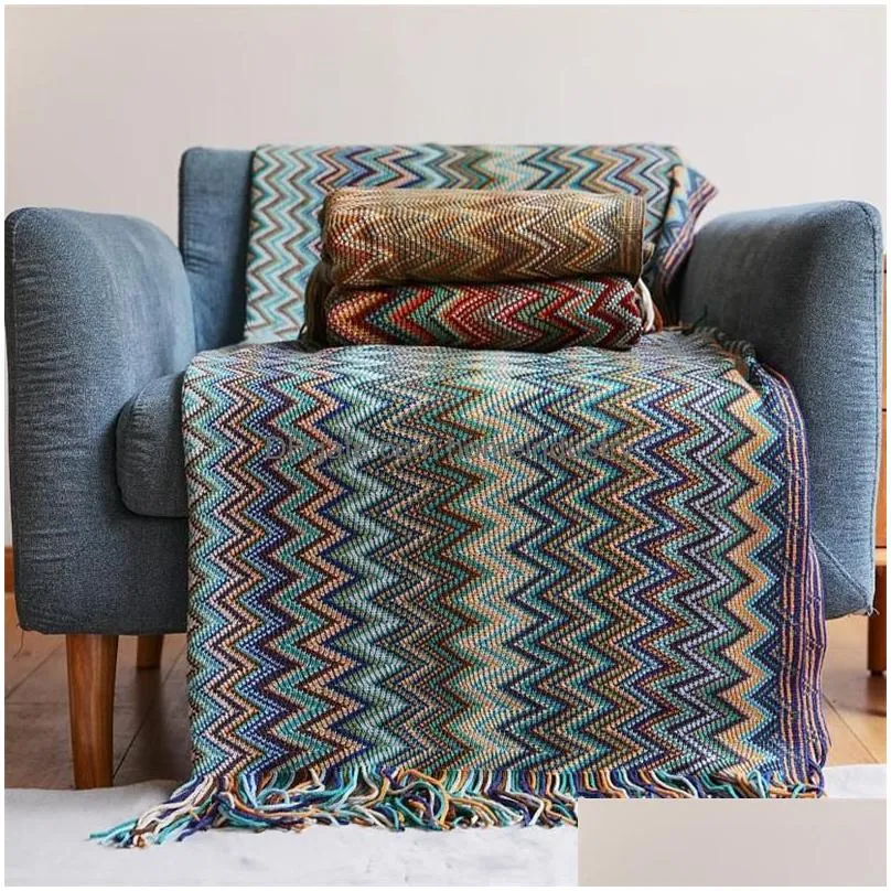Blanket Battilo Bohemia Throw Acrylic Knitted With Tassel Bed Plaid Throws For Couch Spread On Decor 221203 Drop Delivery Dhdts