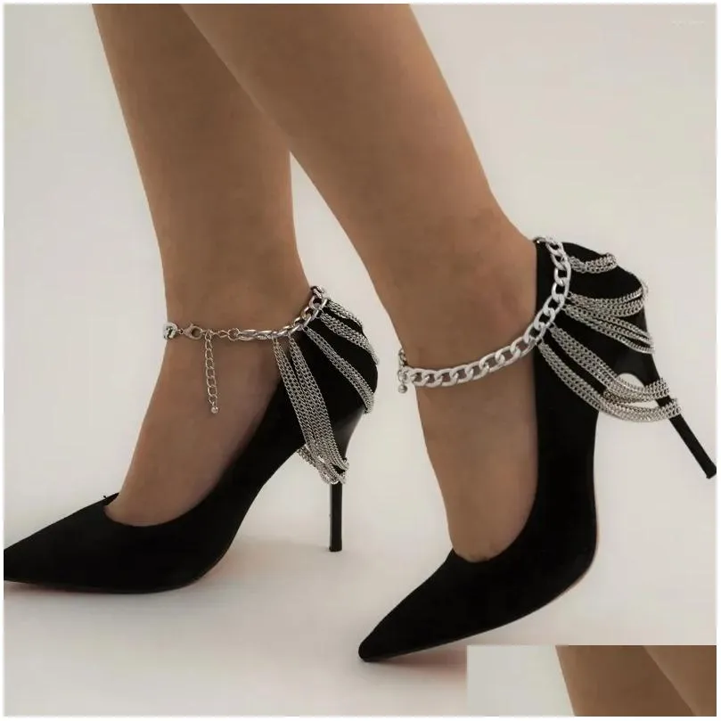 Anklets 1 PC Multilayer Link Chain Metal Tassel For Women Bracelet On The Leg Decoration Sandals Beach High Heels Accessories