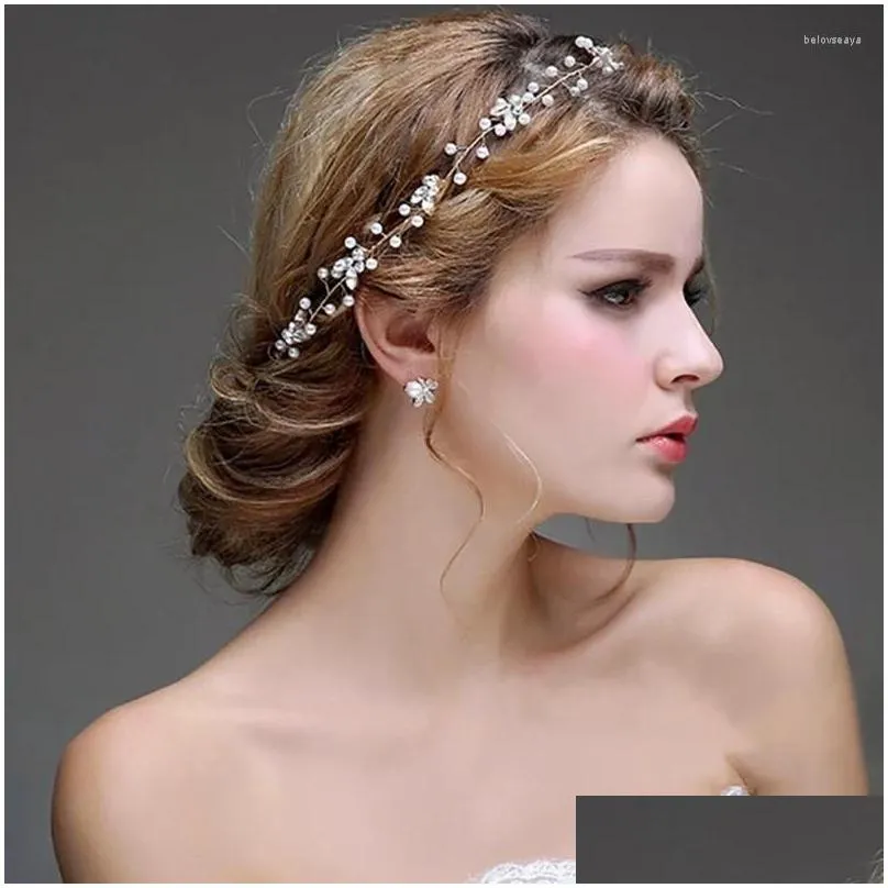 Hair Clips Gold Silver Color Pearls Bridal Vine Wedding Headband Crystal Women Headpiece Jewelry Handmade