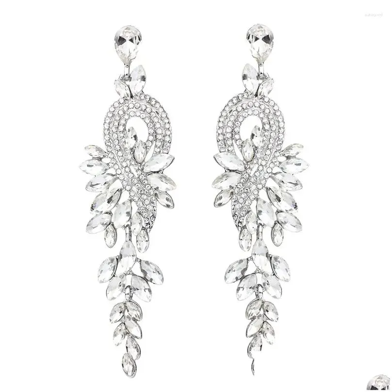 Dangle Earrings Bridal Jewellery Luxury Crystal Leaf Large Long Drop For Women Wedding Party Jewelry Accessory