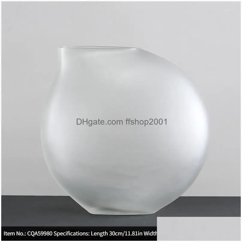 vases household flat round shape frosted glass vase decoration designer soft hydroponic planter