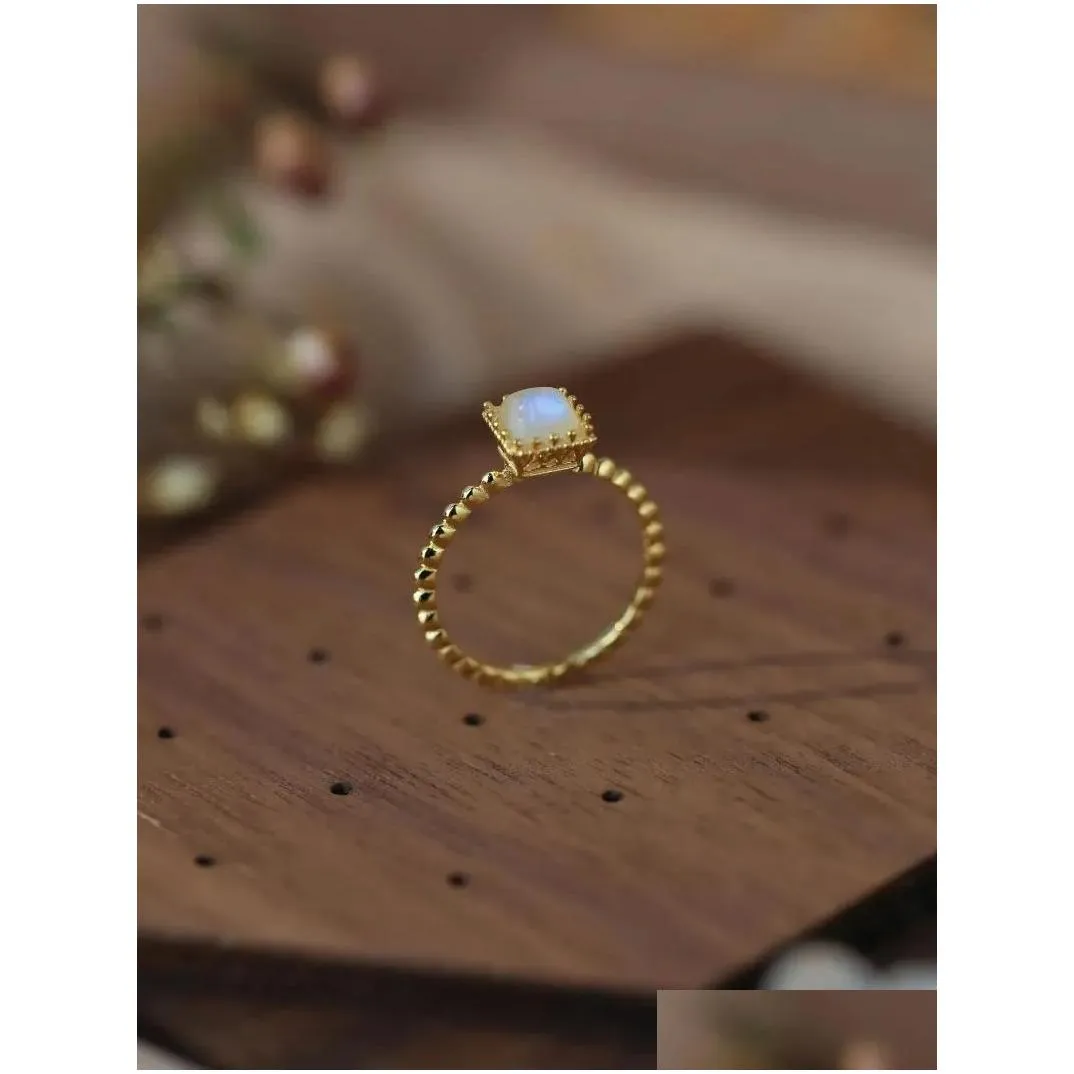 Cluster Rings 2024 Fashion Product: Natural Moonlight Stone Opal S925 Silver Ring Small And Luxury Retro Japanese Female