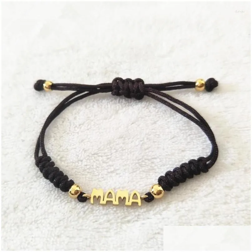 Charm Bracelets Fashion Women Brown Rope Color Gold Stainless Steel Letter Mama Braided Psera For Mother Gift Drop Delivery Dhj8C