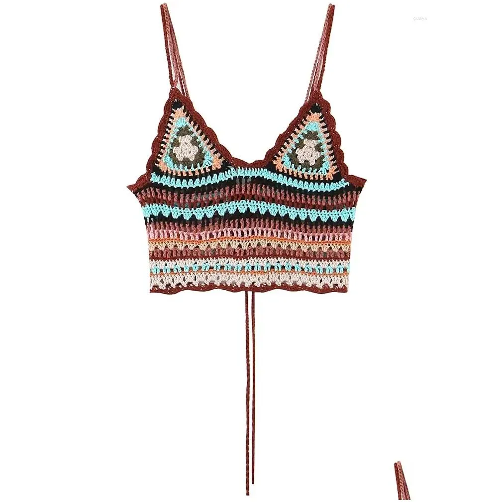 Women`s Tanks Gypsylady Handmade Knitted Cropped Camis Boho Hippie Hollow Out Crochet Chic Summer Women Sexy Holiday Beach Ladies