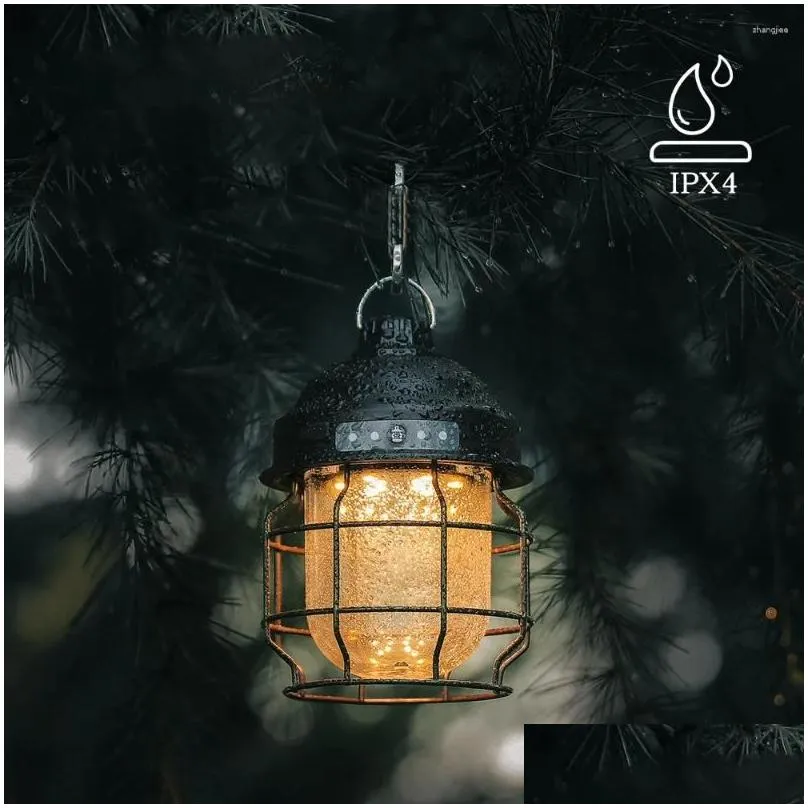 Portable Lanterns Mini Vintage Metal Hanging Rechargeable 3600mAh Battery Warm Light Led Camp Lantern Lightweight Tent For Outdoor