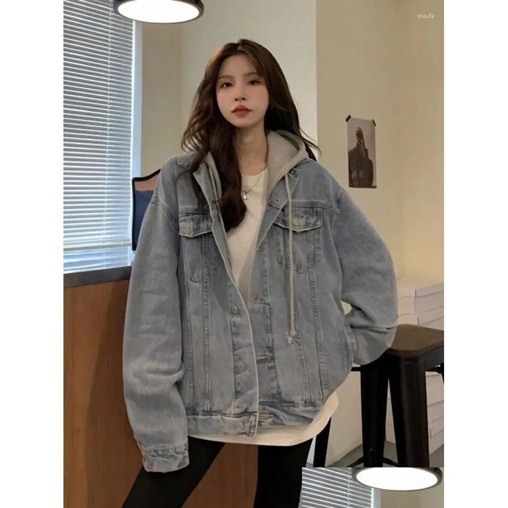 Women`s Jackets Hooded Loose Denim Jacket  Spring Autumn Coat Harajuku Fashion Casual Cargo Jeans Oversize Outerwear Streetwear