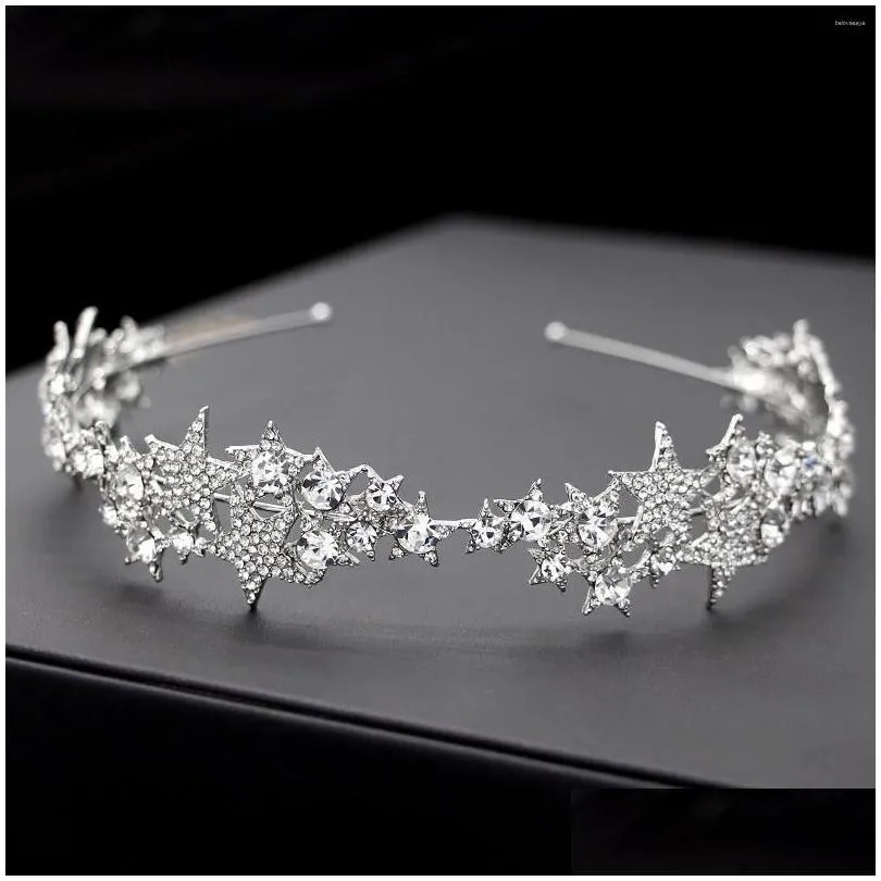 Hair Clips Rhinestone Star Hairband Sparkly Bridal Wedding Accessories For Women Silver Color Marrige Hoop Girls Headwear Jewelry