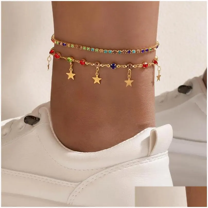 Anklets Fashion Simple Collocation Colorful Orb Star Pendant Niche Design Sense Personality Geometric Street Po Temperament Anklet