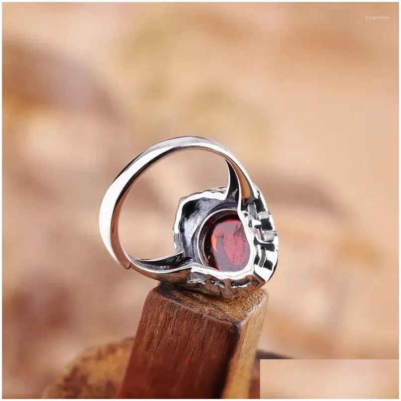 Cluster Rings Uglyless Tempting Garnet Red Gemstones For Women Vintage Thai Silver Open Solid 925 Bijoux Fine Jewelry R865