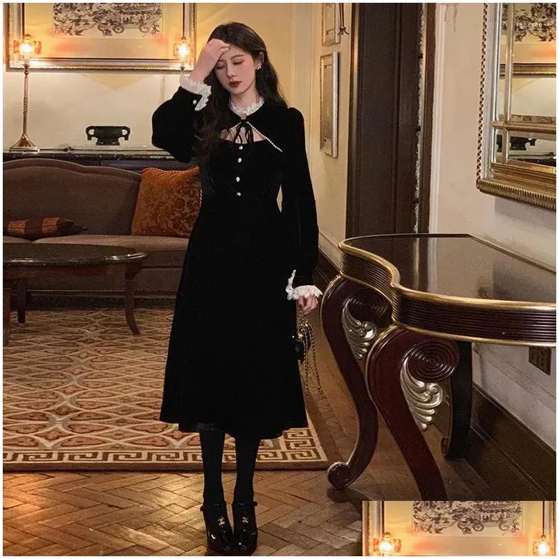 Casual Dresses 2023 Goth Lolita Dress Women Elegant Retro Patchwork Hepburn Party Midi Female High Street Korean Designer Vestidos