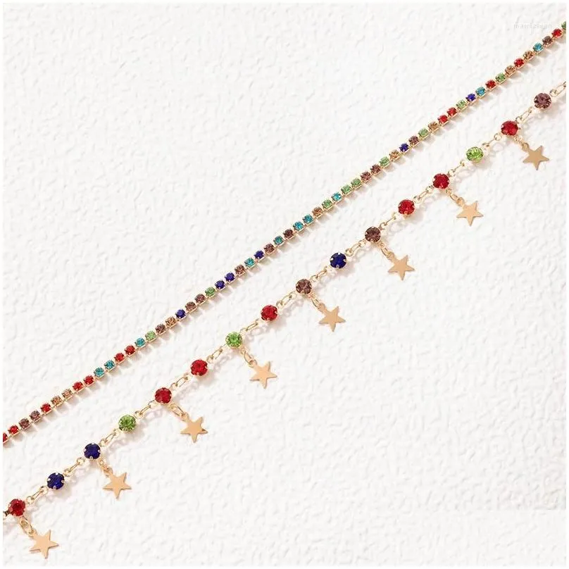 Anklets Fashion Simple Collocation Colorful Orb Star Pendant Niche Design Sense Personality Geometric Street Po Temperament Anklet