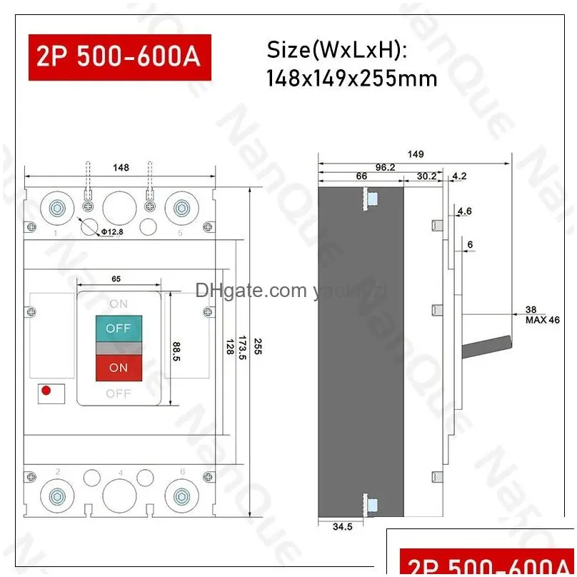 controls dc12v 24v 48v 60v 110v circuit breaker 100a 200a 300a 400a 600a battery protector btype mccb pv car power short ciruit cut