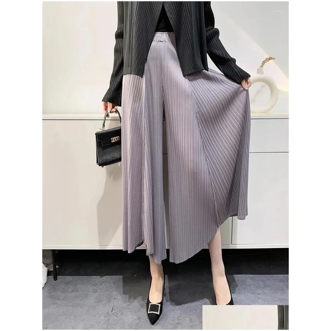 Women`s Pants 2024 Spring And Summer Pleated Women Loose Plus Size Wide Legs Bell-Bottom Irregular Comfort Casual Foreign