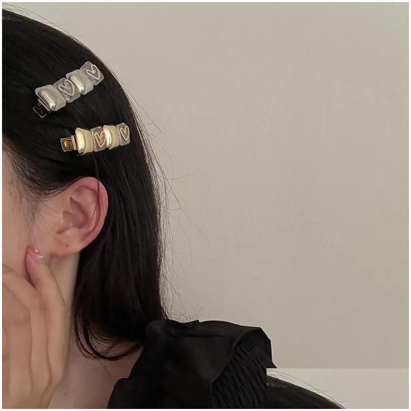 Hair Clips & Barrettes Korea Fashion Geometric Transparent For Women Girls Metal Gold Hollow Heart AccessoriesHair Stre22