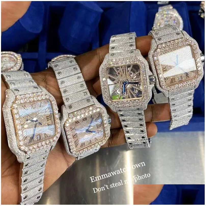 Wristwatches Cartis 5 Styles New Skeleton Vvs Moissanite Watch Iced Out Wristwatch Pass Diamonds Test Eta Luxury Sapphire Watches Ros Dhwen