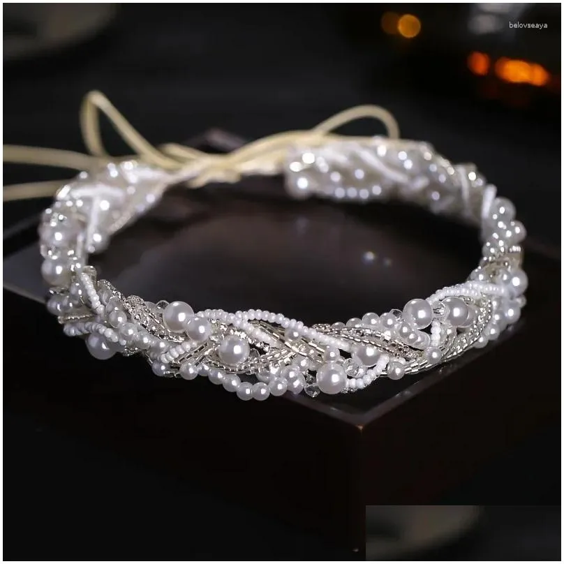 Hair Clips Luxury Crystal Pearl Headband Vine Tiara For Women Bride Rhinestone Bridal Wedding Accessories Jewelry Band