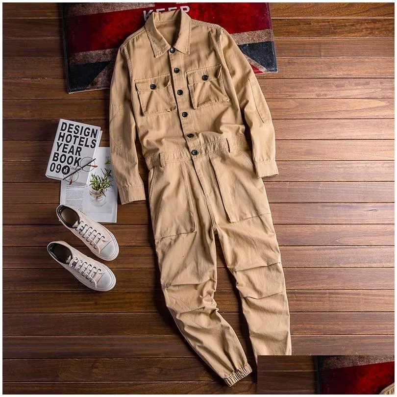 Men`S Pants Mens Spring Autumn Fashion Streetwear Jumpsuit Men Rompers One Piece Overalls Casual Mti Pockets Design Male Drop Deliver Dh2Ob