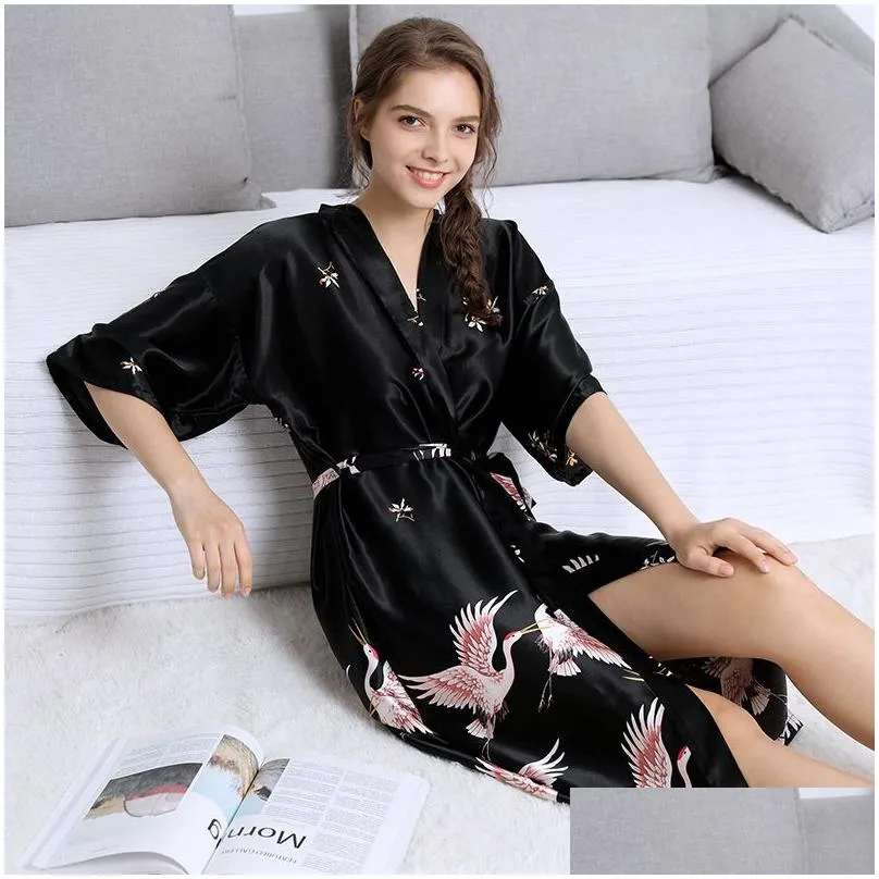 Basic & Casual Dresses Dress Silk Sleepwear For Women Y Robe Satin Nightgowns Ropa De Mujer Printing Womens Long Bridesmaid Bride Plu Dhxjr