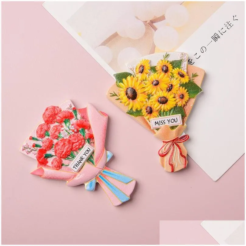 Fridge Magnets Resin Flower Magnet Stickers Sunflower Rose Tips Carnation For Whiteboard Office Po Cabinet In Drop Delivery Home Garde Dhr81