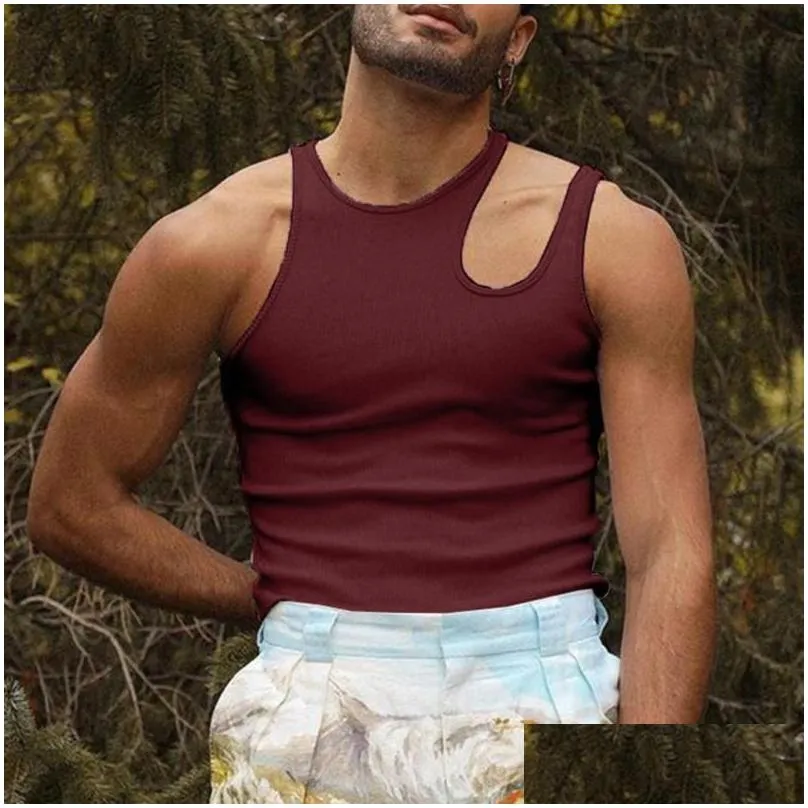 Men`S Tank Tops Mens Sports Summer Personality Fitness Sleeveless Bottoming Shirt Solid Color Cut-Out Sling Skinny Top Drop Delivery Dhqo6