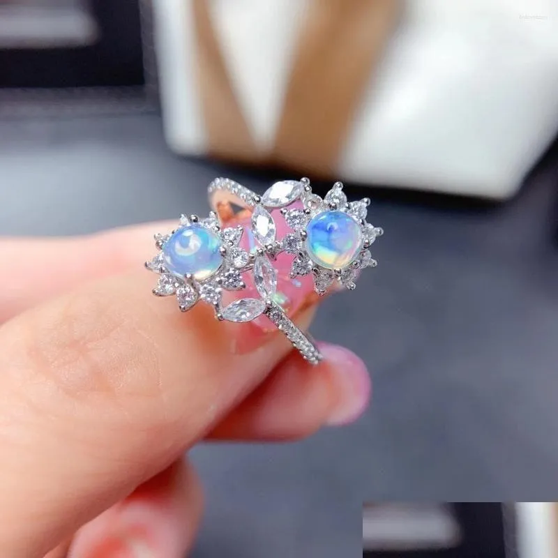 Cluster Rings Luxury 925 Silver Opal Ring For Party 5mm Natural Dazzling Jewelry Gift Woman