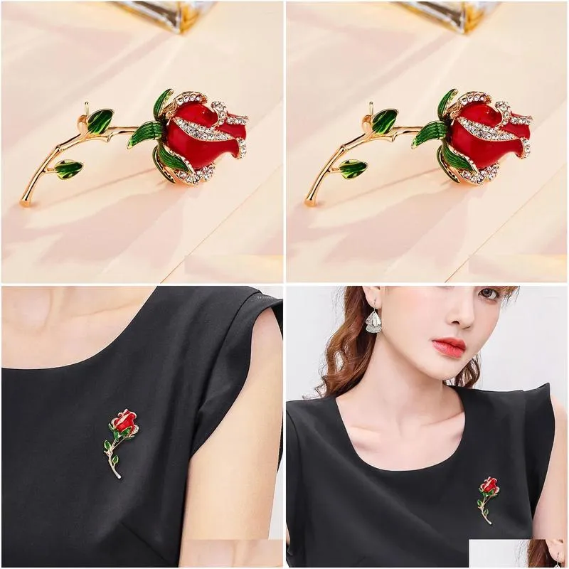 Brooches Vintage Delicate Temperament Rose Flower Brooch Women`s Elegant Versatile Corsage Pin Accessories Suit Jacket Lapel