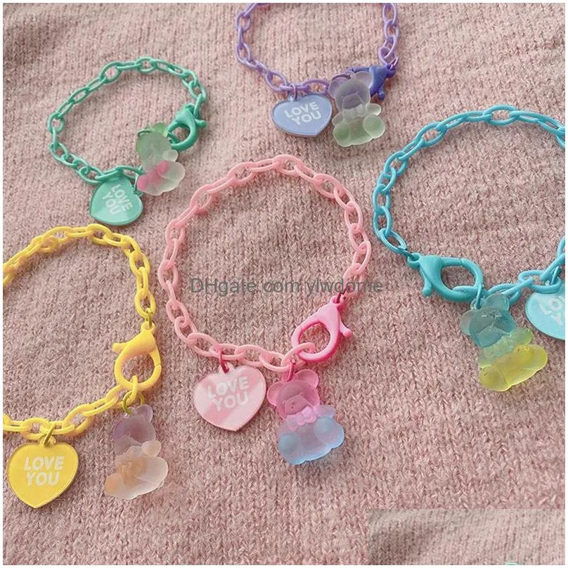 Jewelry Cute Bear Pendent Bracelet For Girls Adjustable Chain Friendship Colorf Heart Fashion Wholesale Drop Delivery Baby, Kids Mater Dhzq2
