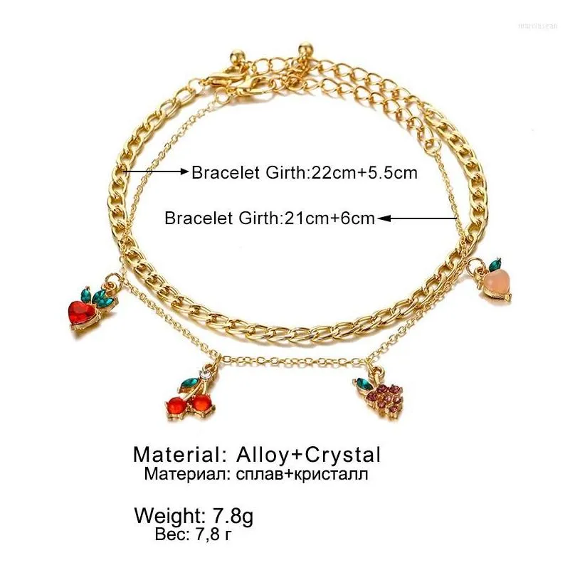 Anklets Bohemian Vintage Golden Chain Crystal Beach Anklet For Women Layered Heart Cherry Grape Pendant Foot Jewelry 2022