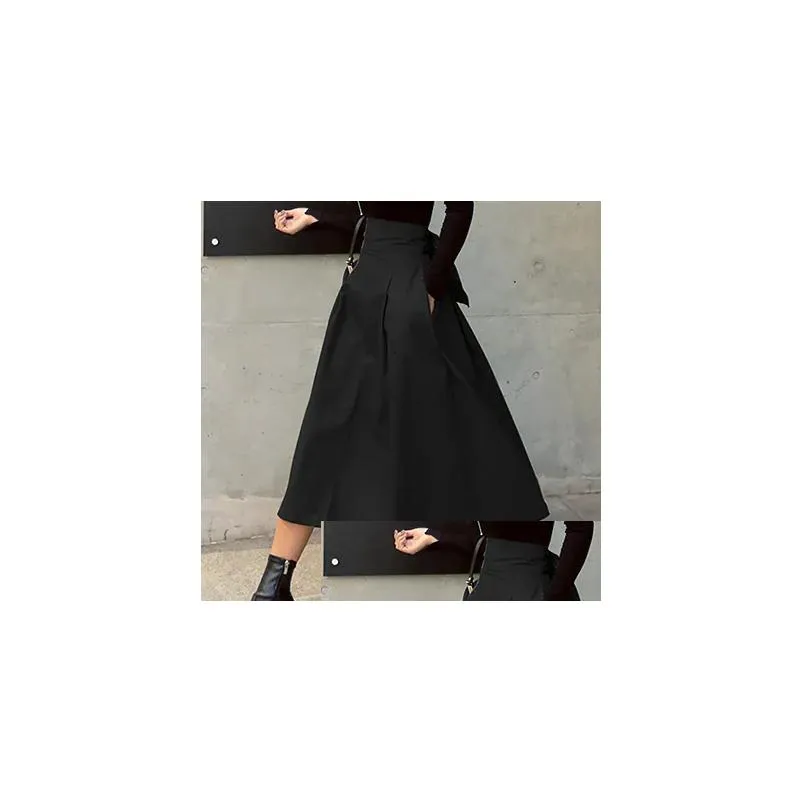 Skirts Shintimes Korean Fashion Solid Color Big Swing Women Skirt Long Autumn Wild High Waist Bow Slim 230710