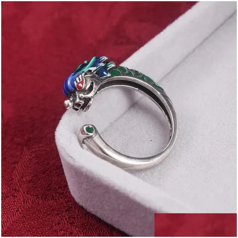 Cluster Rings 925 Thai Silver Classic Ethnic Style For Women Original Design Men And Dragon Phoenix Couple Ring Jewelry