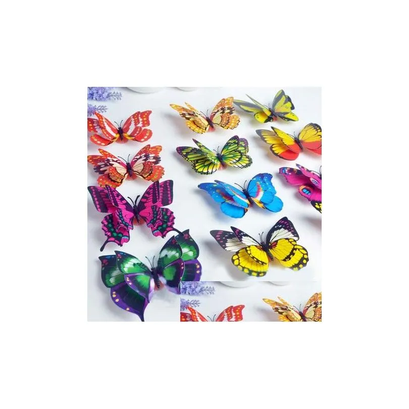 Fridge Magnets 12Cm Bright Two-Pair Wings Butterfly Simation Brooch Home Decor 100Pcs/Lot Drop Delivery Garden Dhwu3