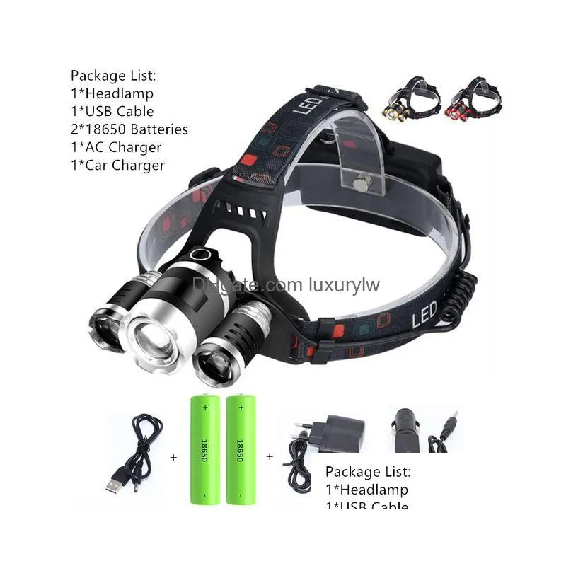Portable Lanterns 5 Led Headlamps 20000 Lumens High Power Headlight T6 4Q5 Cam Head Torch Zoom 4 Modes Lantern 2X Frontal Drop Deliver Dhidj