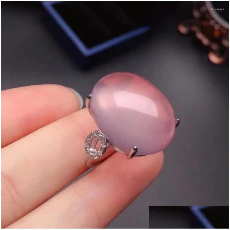 Cluster Rings Fashion Hyperbole Gemstone Ring For Daily Wear 15 20mm NaturalRose Quatz Solid 925 Silver Rose Quartz Jewelry Big